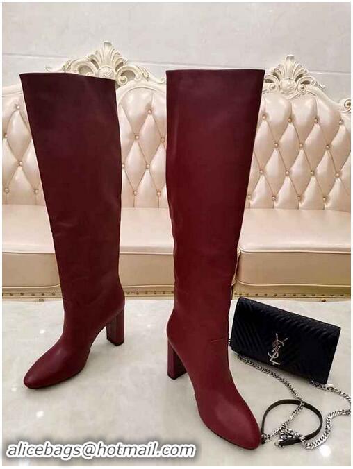 Good Product Yves Saint Laurent Heel 9.5cm High Boots Burgundy YSL8979 2019