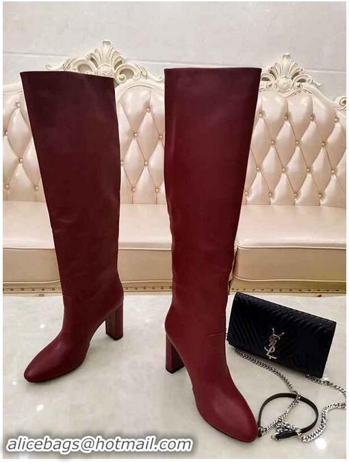 Good Product Yves Saint Laurent Heel 9.5cm High Boots Burgundy YSL8979 2019