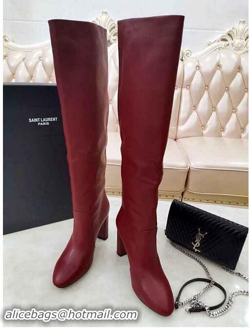 Good Product Yves Saint Laurent Heel 9.5cm High Boots Burgundy YSL8979 2019