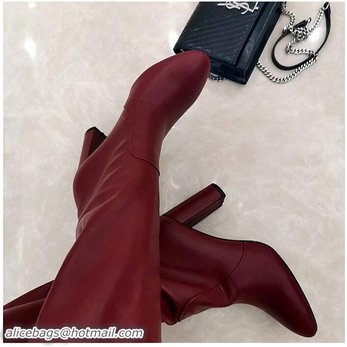 Good Product Yves Saint Laurent Heel 9.5cm High Boots Burgundy YSL8979 2019