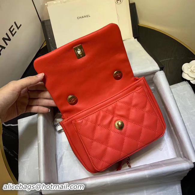 Luxury Classic Chanel flap bag Grained Calfskin & Gold-Tone Metal AS1155 red