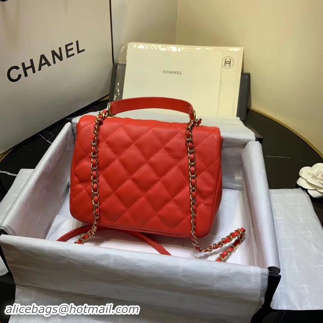 Luxury Classic Chanel flap bag Grained Calfskin & Gold-Tone Metal AS1155 red