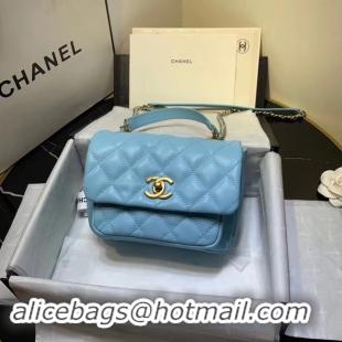 Discount Chanel flap bag Grained Calfskin & Gold-Tone Metal AS1155 light blue