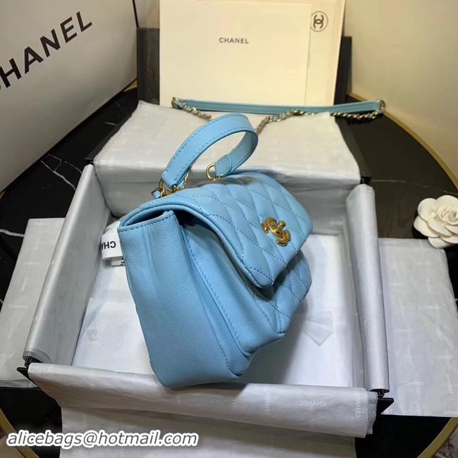 Discount Chanel flap bag Grained Calfskin & Gold-Tone Metal AS1155 light blue