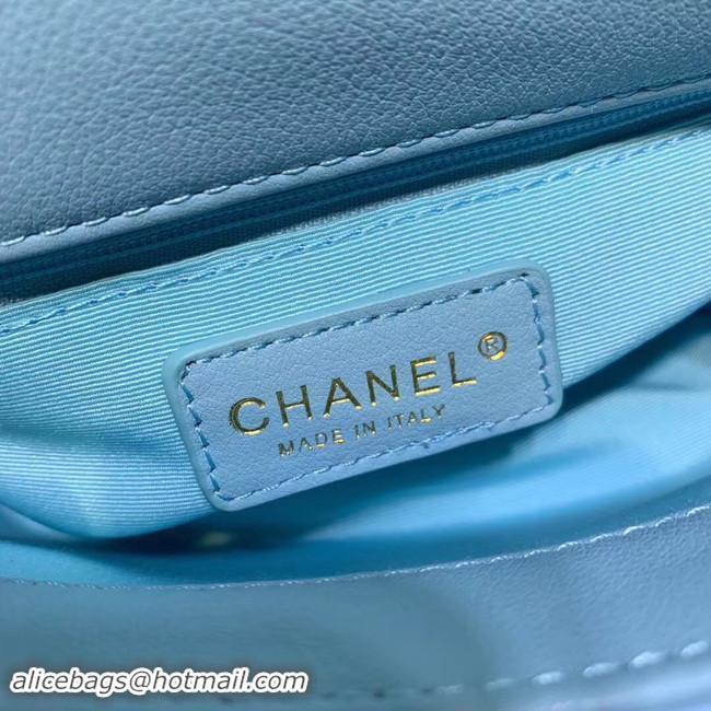 Discount Chanel flap bag Grained Calfskin & Gold-Tone Metal AS1155 light blue