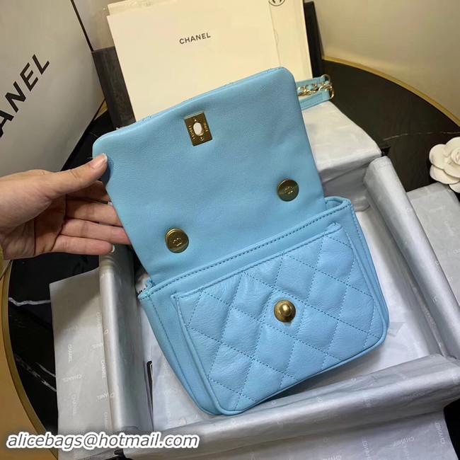 Discount Chanel flap bag Grained Calfskin & Gold-Tone Metal AS1155 light blue