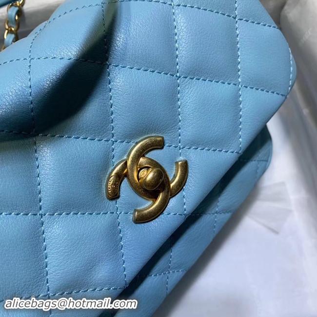 Discount Chanel flap bag Grained Calfskin & Gold-Tone Metal AS1155 light blue