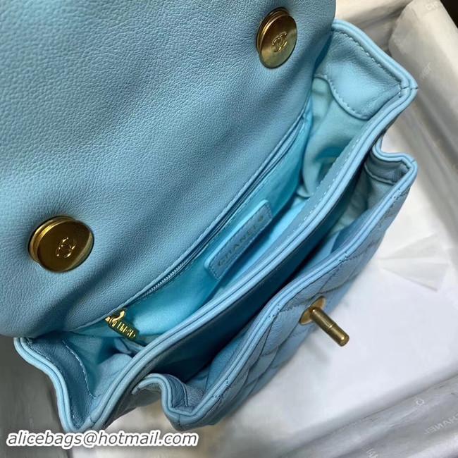 Discount Chanel flap bag Grained Calfskin & Gold-Tone Metal AS1155 light blue