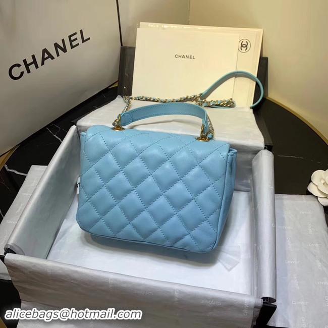 Discount Chanel flap bag Grained Calfskin & Gold-Tone Metal AS1155 light blue