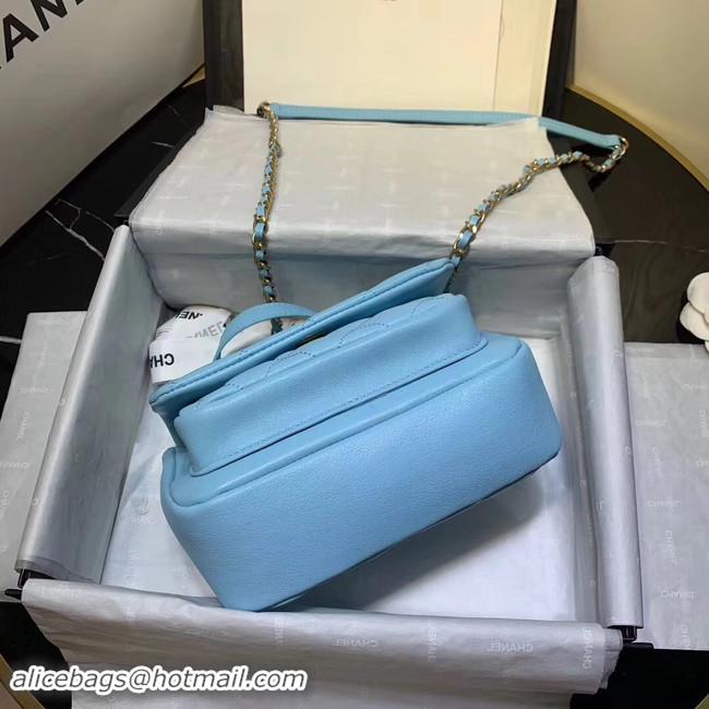 Discount Chanel flap bag Grained Calfskin & Gold-Tone Metal AS1155 light blue