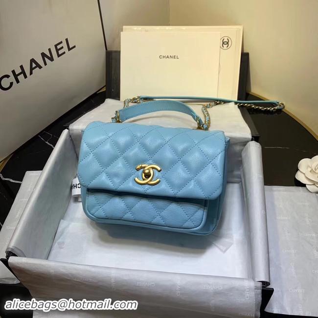 Discount Chanel flap bag Grained Calfskin & Gold-Tone Metal AS1155 light blue