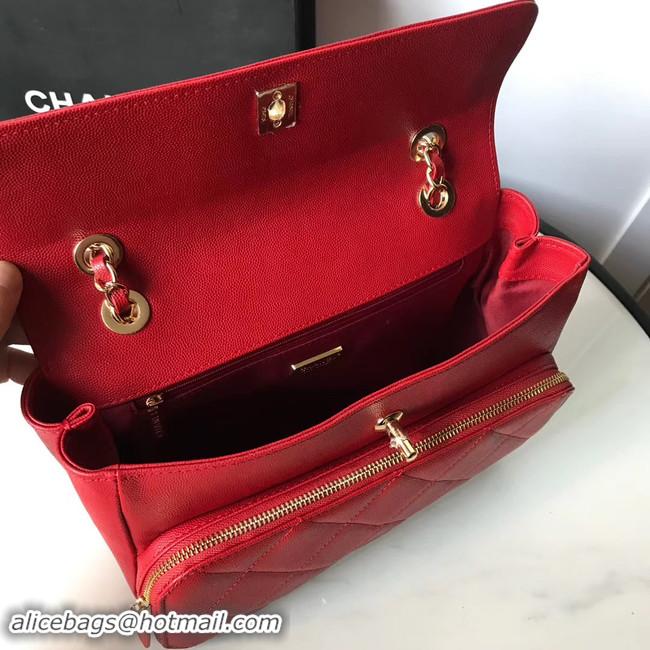 Imitation Chanel flap bag Grained Calfskin & Gold-Tone Metal AS1199 red