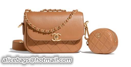 Best Price CHANEL Flap Bag Lambskin&Gold-Tone Metal AS1094 Camel