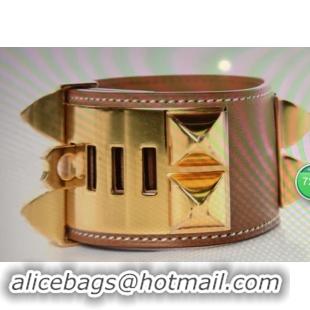 Latest Hermes Brown Leather Gold Bangle 1175