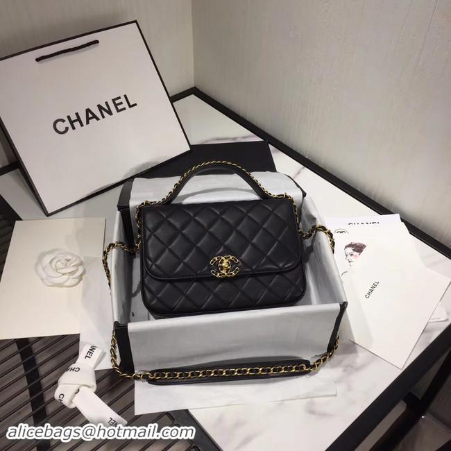 Best Product Chanel flap bag leather & Gold Metal AS0970 black