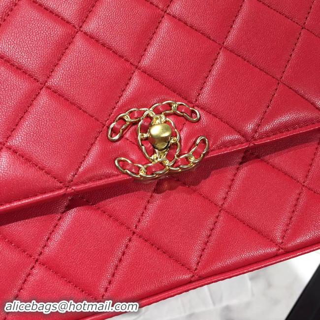 Good Quality Chanel flap bag leather & Gold Metal AS0970 red