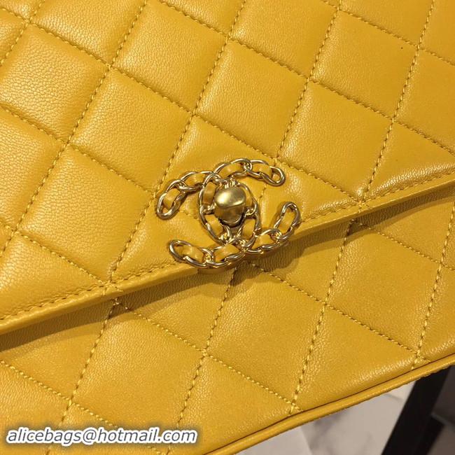 Top Grade Chanel flap bag leather & Gold Metal AS0970 yellow