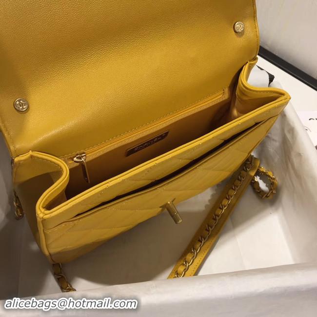 Top Grade Chanel flap bag leather & Gold Metal AS0970 yellow