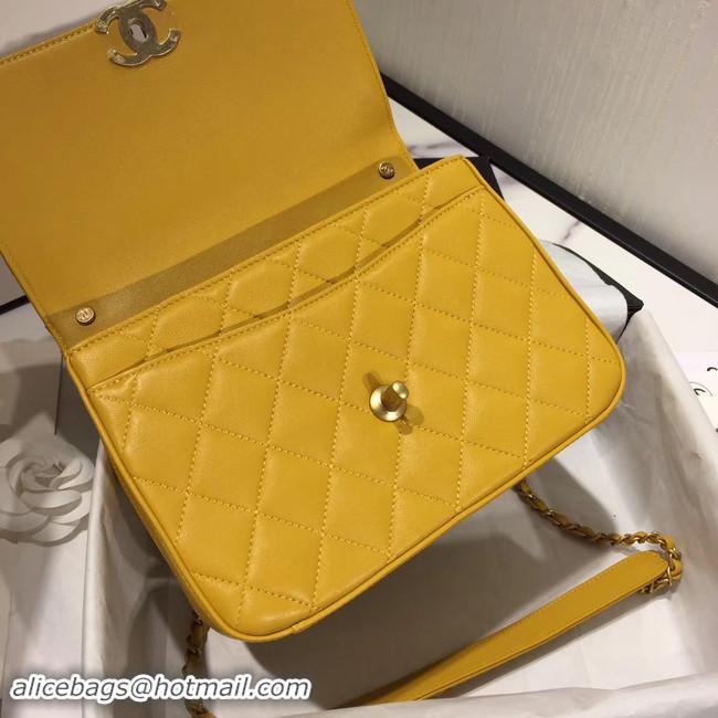 Top Grade Chanel flap bag leather & Gold Metal AS0970 yellow