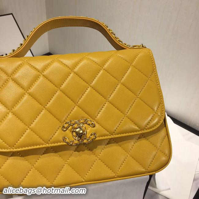 Top Grade Chanel flap bag leather & Gold Metal AS0970 yellow