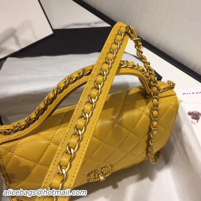 Top Grade Chanel flap bag leather & Gold Metal AS0970 yellow