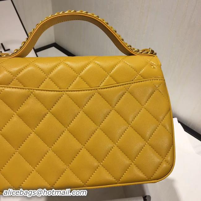 Top Grade Chanel flap bag leather & Gold Metal AS0970 yellow