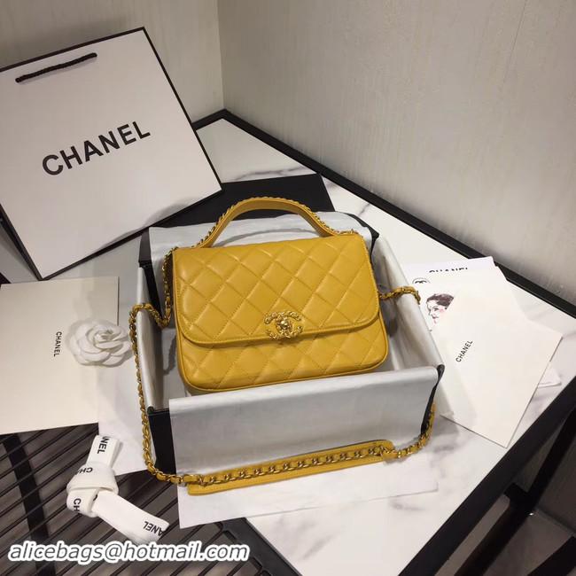 Top Grade Chanel flap bag leather & Gold Metal AS0970 yellow