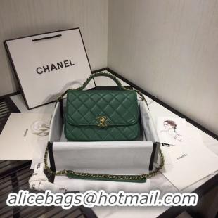 Good Discount Chanel flap bag leather & Gold Metal AS0970 green