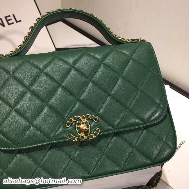 Good Discount Chanel flap bag leather & Gold Metal AS0970 green