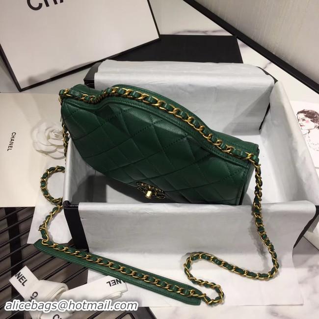 Good Discount Chanel flap bag leather & Gold Metal AS0970 green