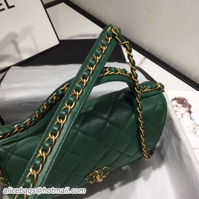 Good Discount Chanel flap bag leather & Gold Metal AS0970 green