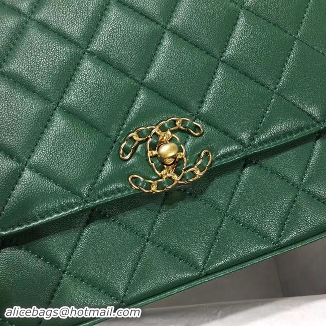 Good Discount Chanel flap bag leather & Gold Metal AS0970 green