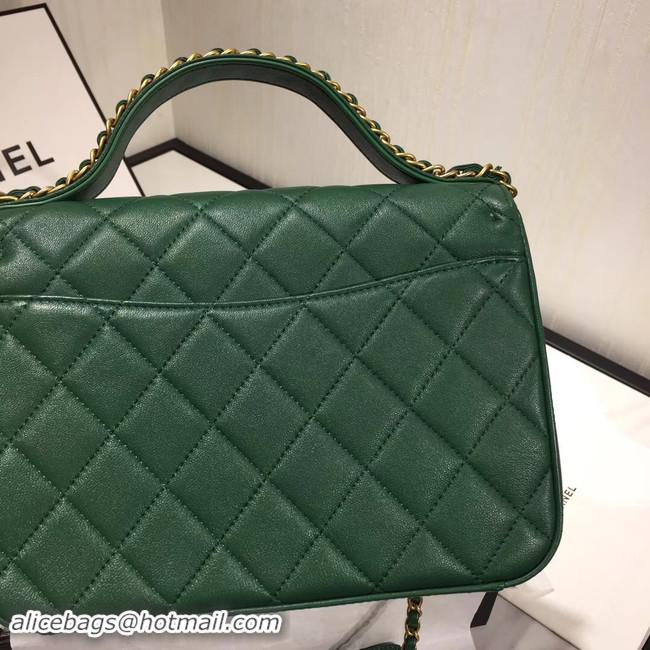 Good Discount Chanel flap bag leather & Gold Metal AS0970 green