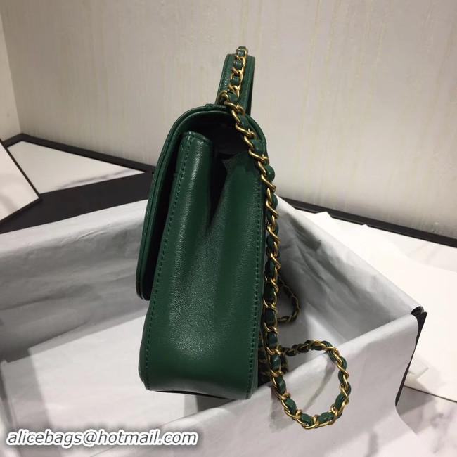 Good Discount Chanel flap bag leather & Gold Metal AS0970 green