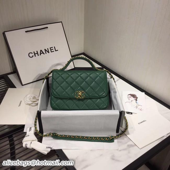 Good Discount Chanel flap bag leather & Gold Metal AS0970 green