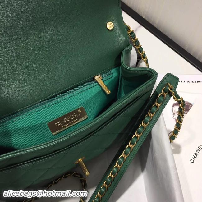 Good Discount Chanel flap bag leather & Gold Metal AS0970 green