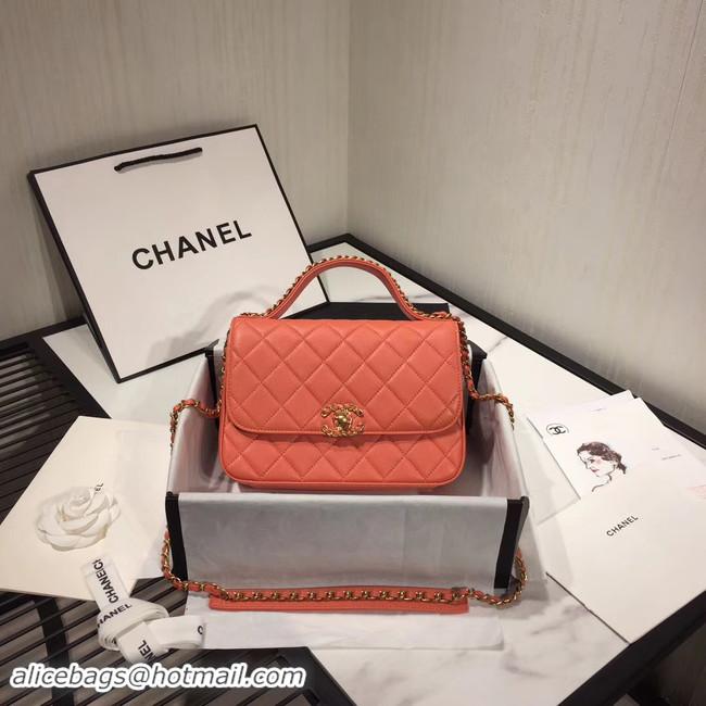 Buy Ladies Chanel flap bag leather & Gold Metal AS0970 light pink