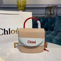 Top Grade Chloe Small Aby Lock Chain Bag in Embossed Lizard Effect on Calfskin & Goatskin 3S035 White