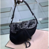 Fashion Dior SADDLE-TAS VAN KALFSLEER Bag Flower M0446C black