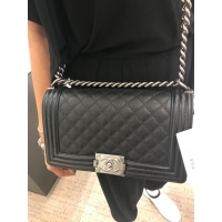 Buy Classic Chanel Original Caviar Leather Boy Flap Shoulder Black Bag A67086 Silver