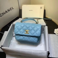 Discount Chanel flap bag Grained Calfskin & Gold-Tone Metal AS1155 light blue