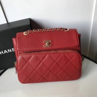 Imitation Chanel flap bag Grained Calfskin & Gold-Tone Metal AS1199 red