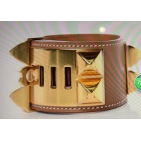 Latest Hermes Brown Leather Gold Bangle 1175