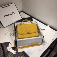 Top Grade Chanel flap bag leather & Gold Metal AS0970 yellow