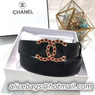 Cheapest Chanel Width 3CM CC Calf Leather Belt 56588 Black