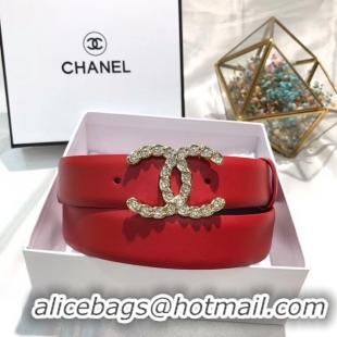 Best Cheap Chanel Width 3CM CC Calf Leather Belt 56588 Red