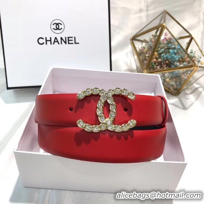 Best Cheap Chanel Width 3CM CC Calf Leather Belt 56588 Red