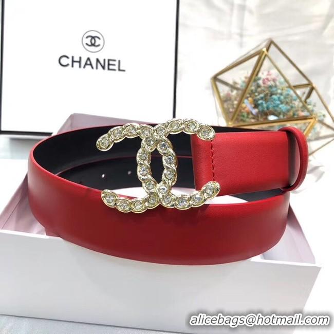 Best Cheap Chanel Width 3CM CC Calf Leather Belt 56588 Red