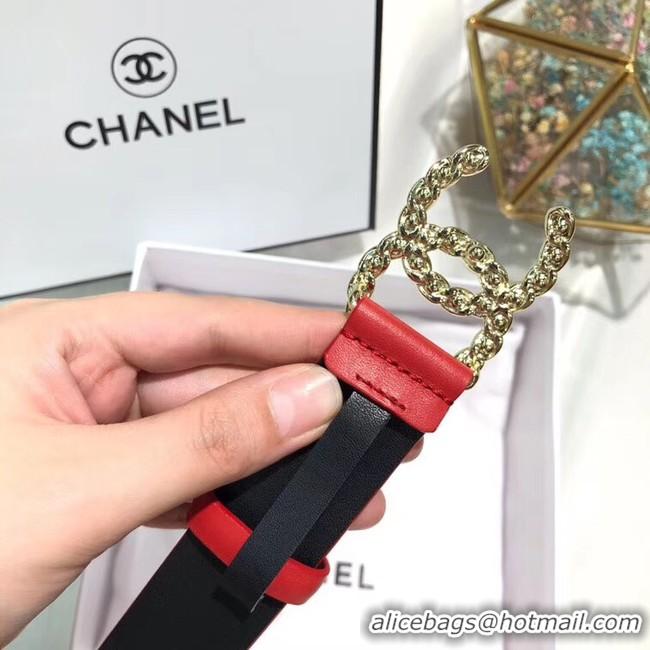 Best Cheap Chanel Width 3CM CC Calf Leather Belt 56588 Red