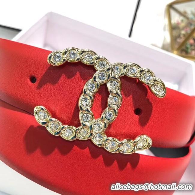 Best Cheap Chanel Width 3CM CC Calf Leather Belt 56588 Red